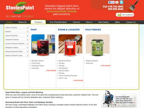 Web design & development for Steeles Paint Product Menu
