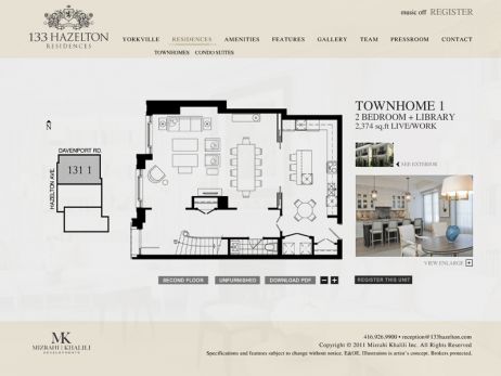 Web design & development for 133 Hazelton Residences Floor Plans