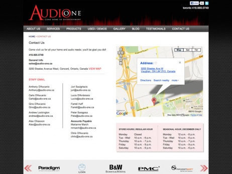 Audio One - Contact Page