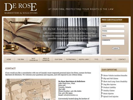 Web design Toronto — De Rose Barristers & Solicitors website.