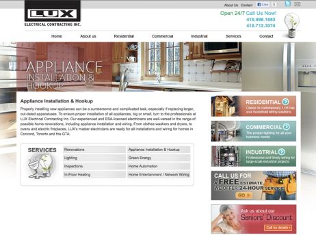 Web design & development for LUX Electrical Contracting Inc. - Services Page