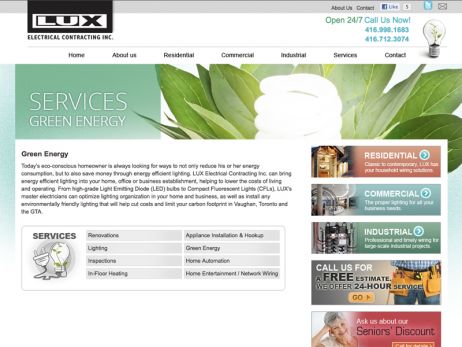 Web design & development for LUX Electrical Contracting Inc. - Eco Friendly Page